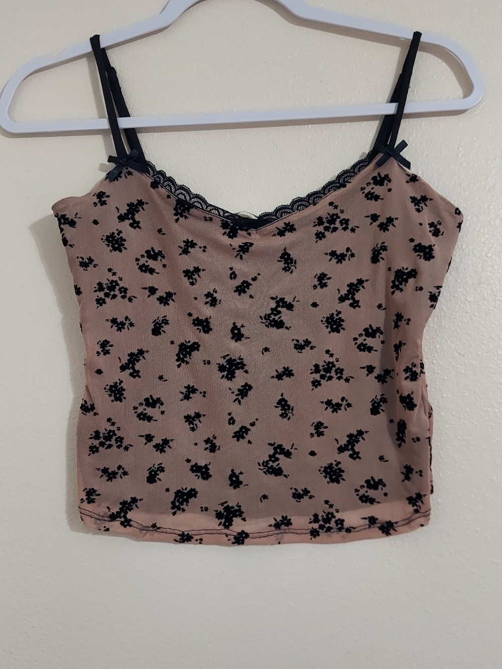 Lace-Trim Floral Cami Top - Blush Pink